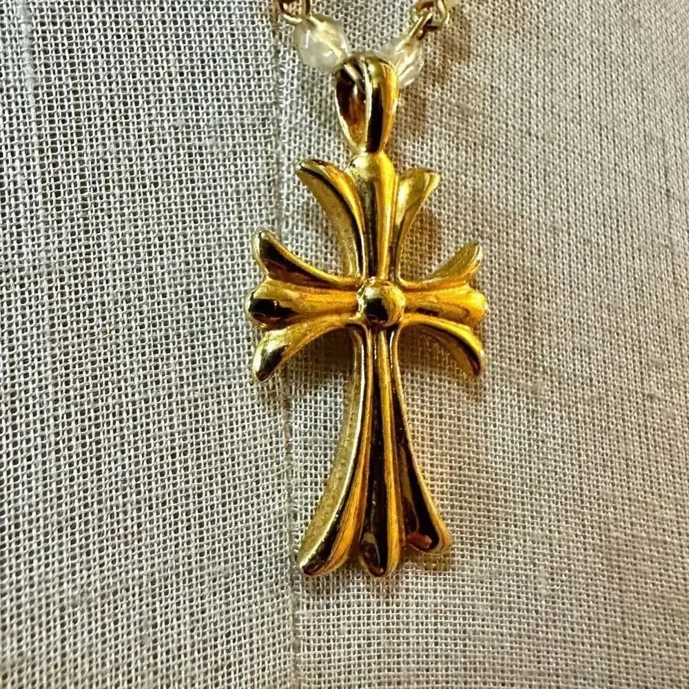 Worthington beaded  gold tone cross necklace